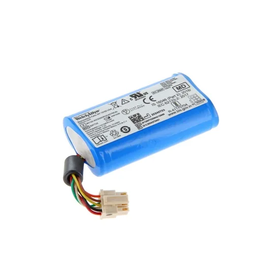 BATT22 Blue rechargeable lithium-ion battery pack with a white four‑pin connector and multi‑colored wires.