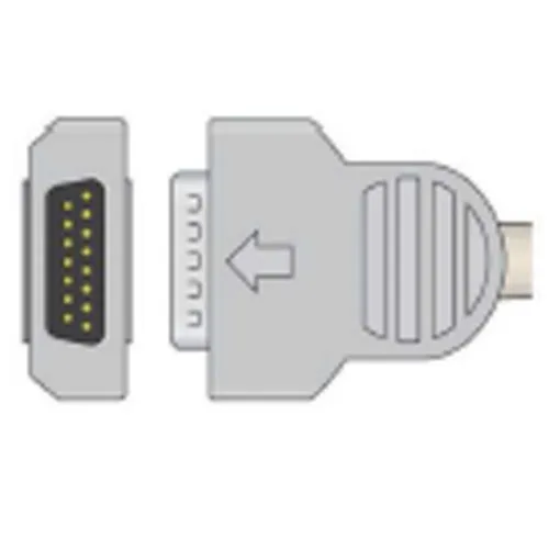 NI-CR007-3301IC VGA-style adapter: a 15-pin D-sub connector on the left connected to a rectangular adapter body with a proprietary right-end connector.